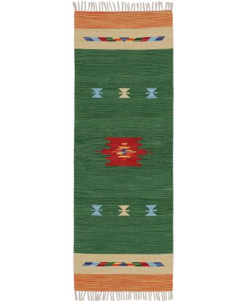 Tappeto a tessitura Kilim Amal passatoia Verde