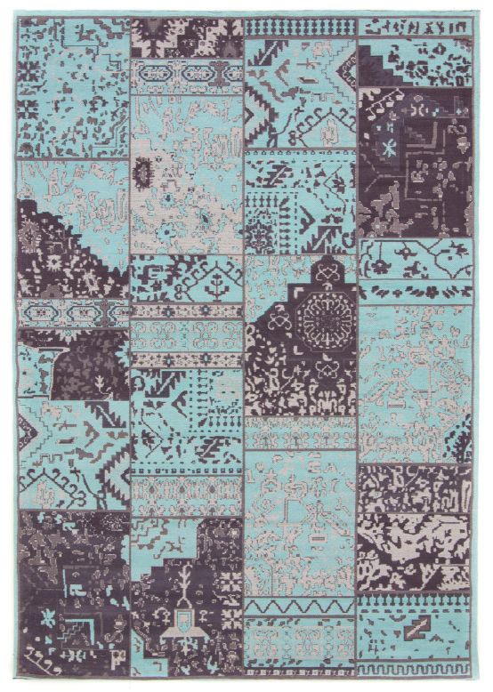 Tappeto a tessitura Kilim Patchwork Sofi Blu