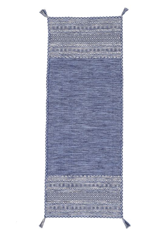 Tappeto a tessitura Kilim Azizi passatoia Blu