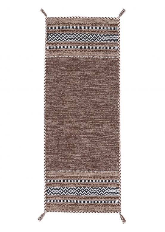 Tappeto a tessitura Kilim Azizi passatoia Marrone