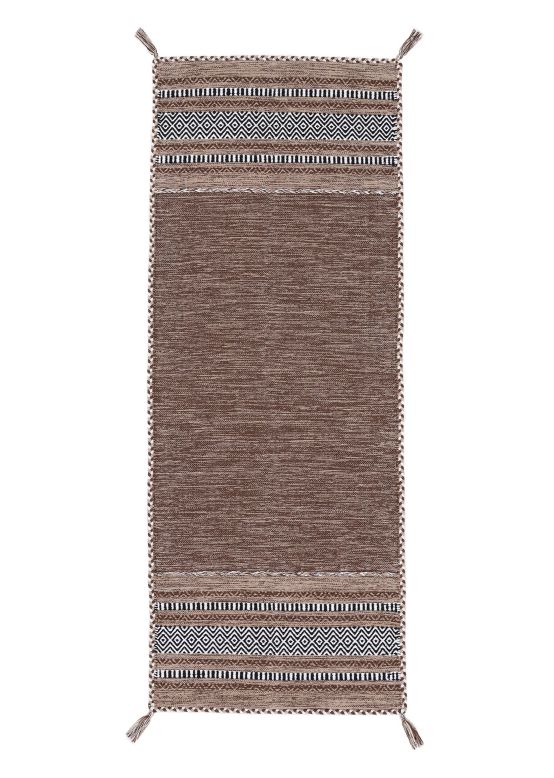 Tappeto a tessitura Kilim Azizi passatoia Marrone