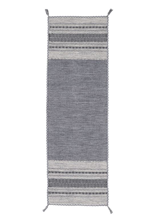 Tappeto a tessitura Kilim Azizi passatoia Grigio