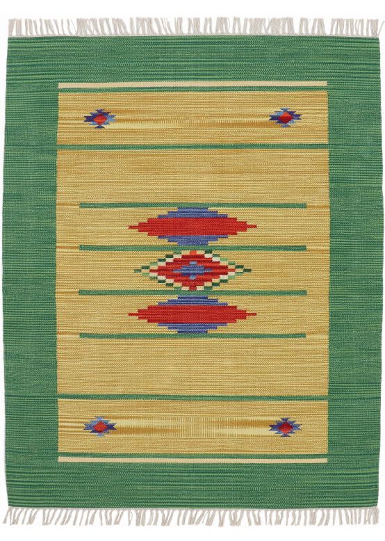 Tappeto a tessitura Kilim Nilay Verde