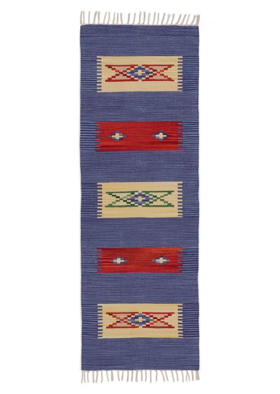 Tappeto a tessitura Kilim Tara passatoia Blu