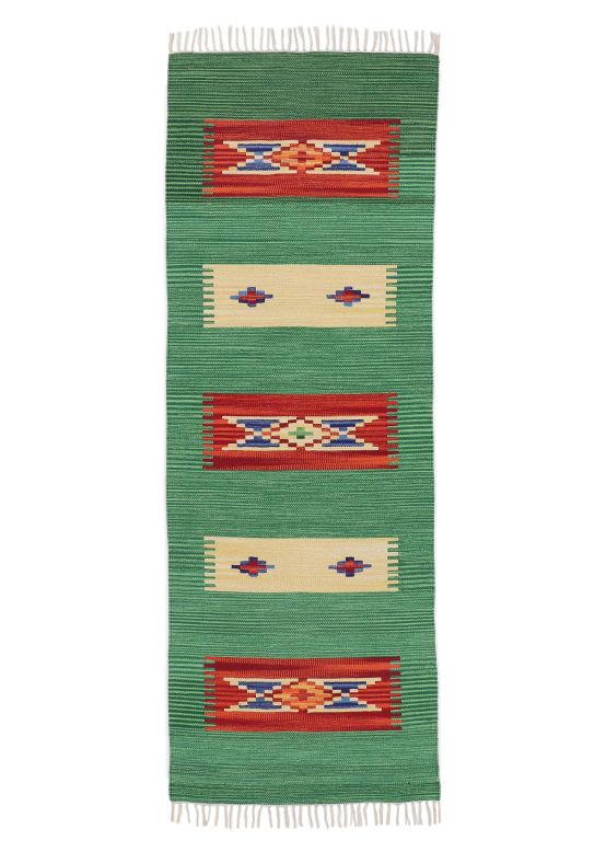 Tappeto a tessitura Kilim Tara passatoia Verde