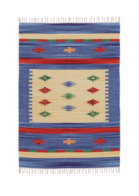 Tappeto a tessitura Kilim Shiva Blu