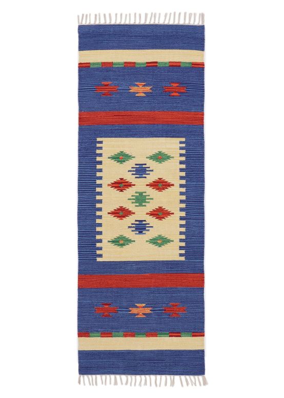 Tappeto a tessitura Kilim Shiva passatoia Blu