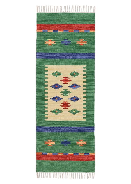 Tappeto a tessitura Kilim Shiva passatoia Verde