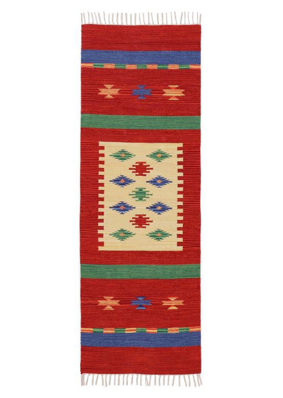 Tappeto a tessitura Kilim Shiva passatoia Rosso