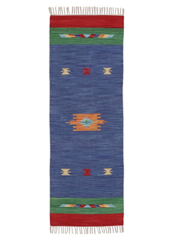 Tappeto a tessitura Kilim Amal passatoia Blu