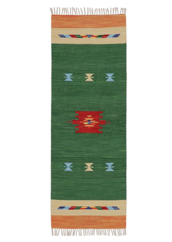 Tappeto a tessitura Kilim Amal passatoia Verde