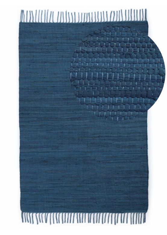 Tappeto a tessitura Kilim Chindi Uni Blau